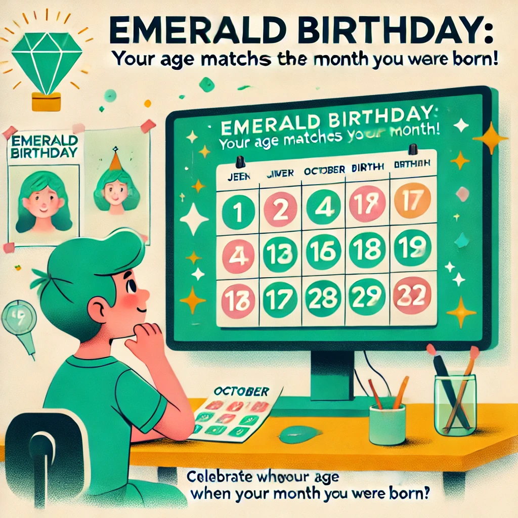 A visually appealing illustration explaining the concept of an Emerald Birthday